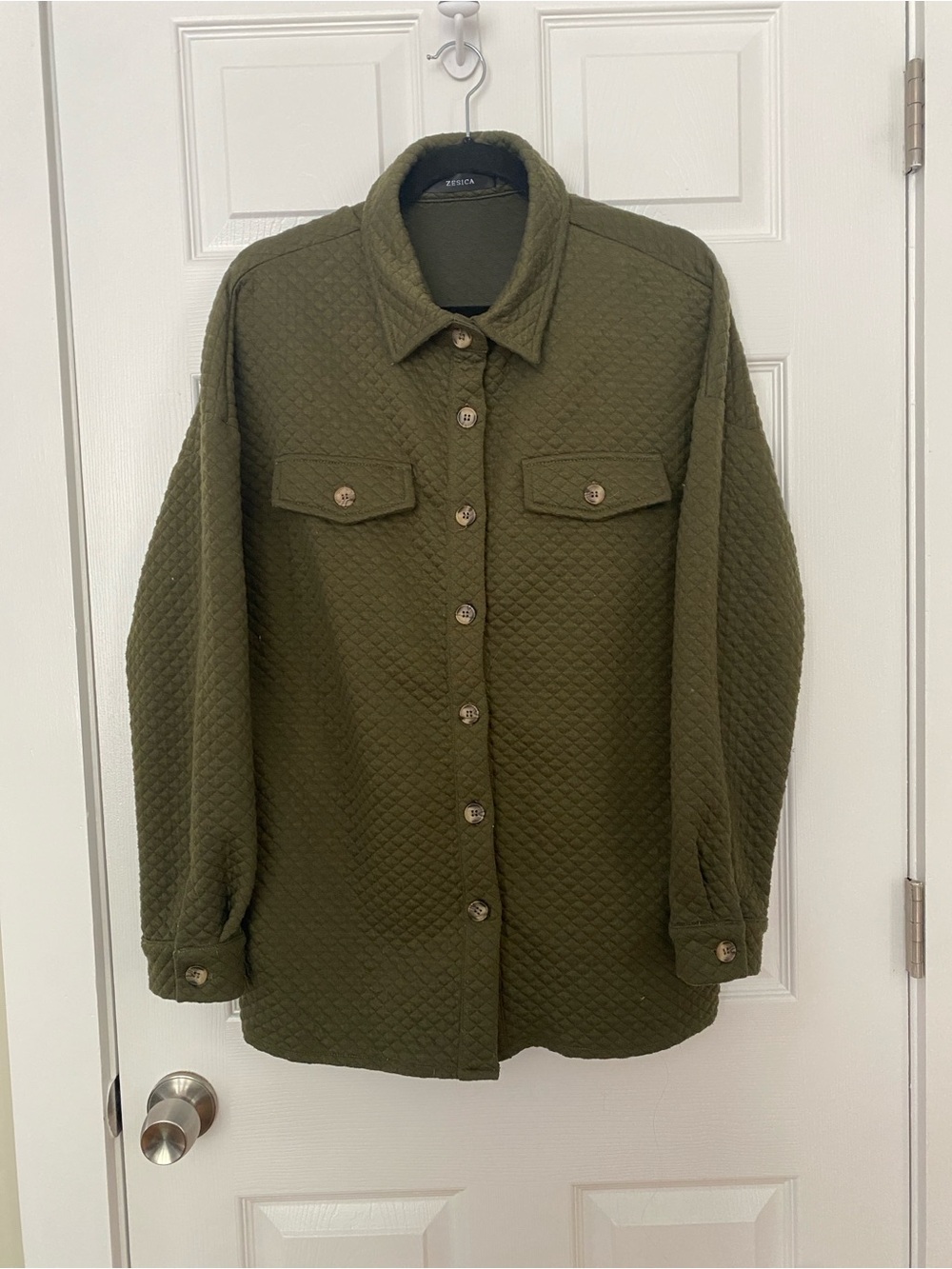 Quilted Olive Green Utility Shacket Jacket - Women